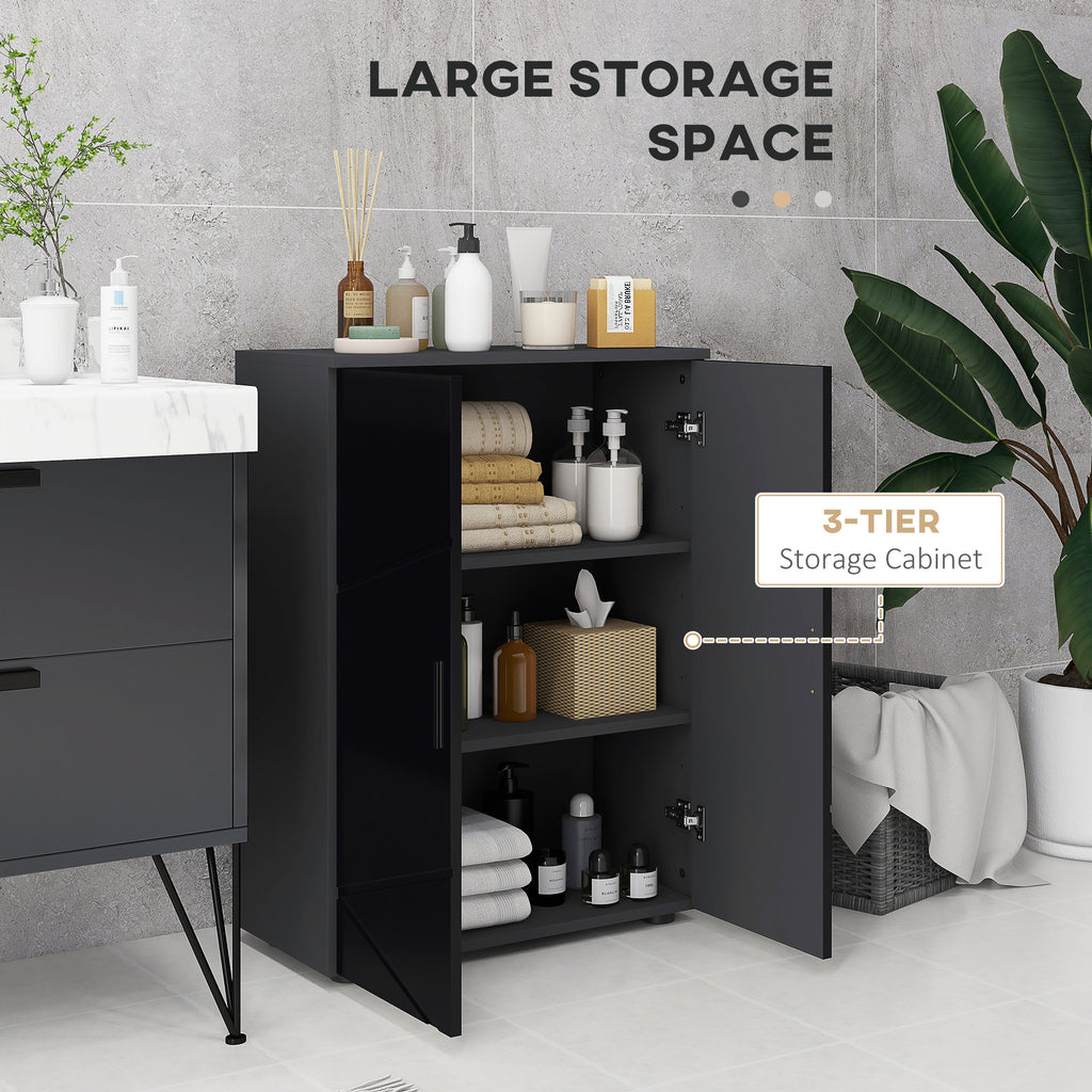 Kleankin Bathroom Cabinet 2 Wooden Doors with 3 shelves and cushioned closure, 60x30x82cm, black - Borgè