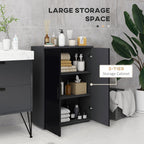 Kleankin Bathroom Cabinet 2 Wooden Doors with 3 shelves and cushioned closure, 60x30x82cm, black - Borgè