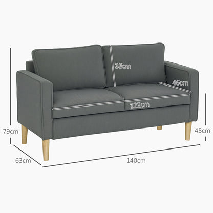 2 Seater Sofa with Storage Space and 2 Cushions, in Velvet and Wood Effect Fabric, 140x63x79 cm, Grey