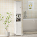 Tall Bathroom Cabinet with 2 Open Shelves and 2 Adjustable Shelving Cabinets, Wooden, 30x30x170 cm, White