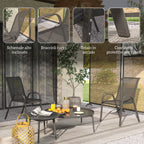 Outsunny Set of 2 Stackable Garden Chairs with Curved Armrests, Steel and Breathable Fabric, 54x71x93 cm, Black