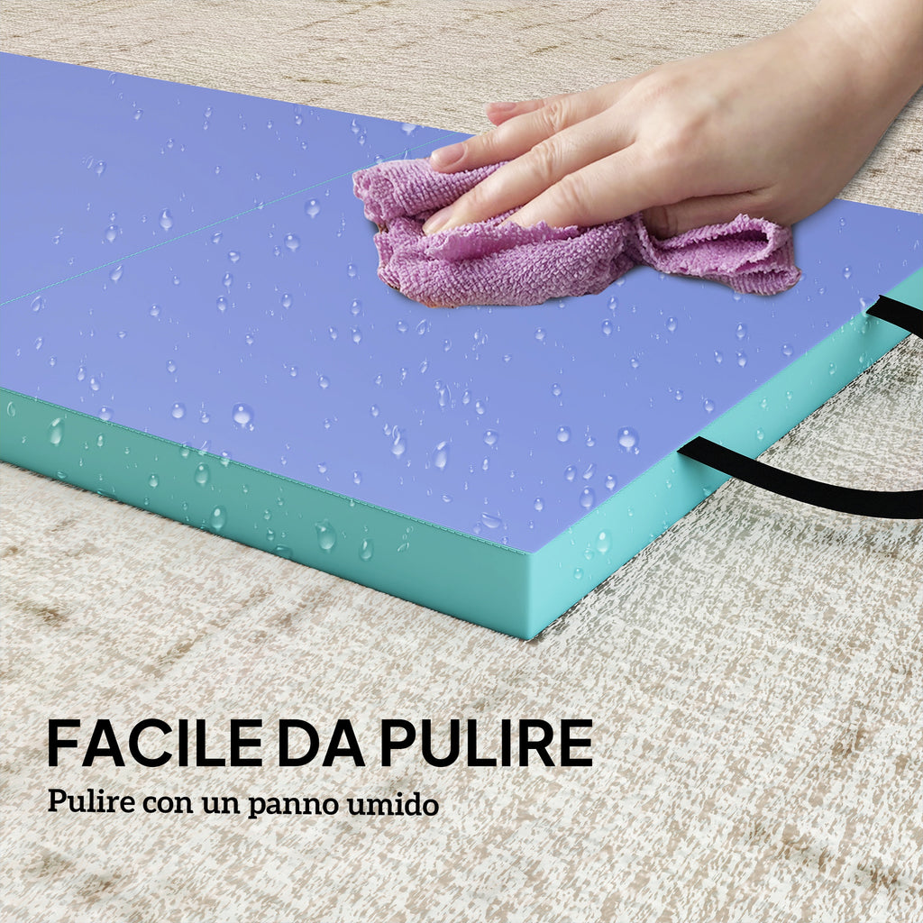 Foldable and Padded Fitness Mat with 2 Handles, Made of Plastic and EPE, 180x60x5 cm, Green and Purple