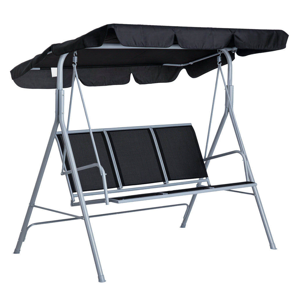 Outsunny 3-Seater Metal Garden Swing, Removable and Washable Sun Canopy, Black and Silver, 171x108x150cm