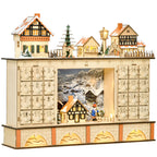 Wooden Advent Calendar with 24 Drawers to Fill, Christmas Village Decoration and Lights, 44x10x37cm