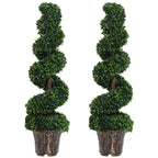 Set of 2 Artificial Boxwood Spiral Plants for Indoor and Outdoor Use with Pot, Ø32x120 cm, Green