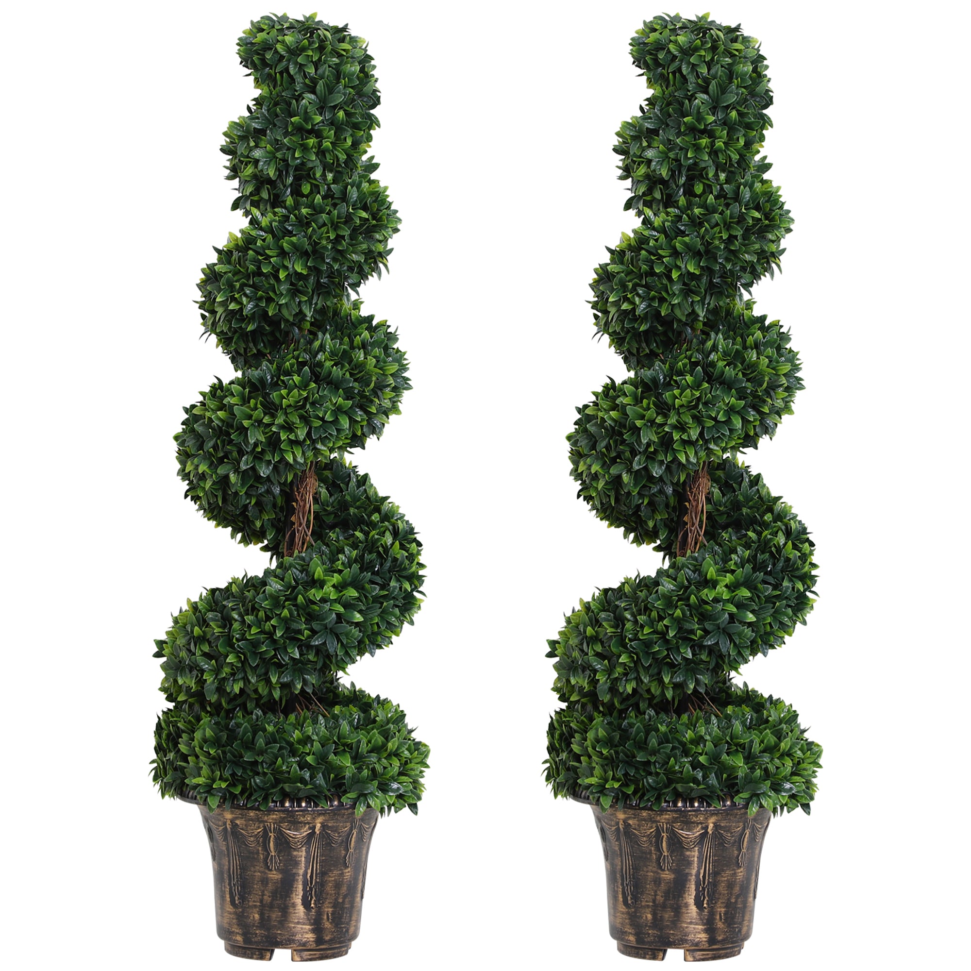Set of 2 Artificial Boxwood Spiral Plants for Indoor and Outdoor Use with Pot, Ø32x120 cm, Green
