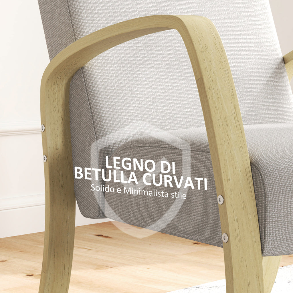 Modern Scandinavian Style Upholstered Fabric and Birch Wood Armchair, Grey