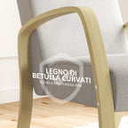 Modern Scandinavian Style Upholstered Fabric and Birch Wood Armchair, Grey