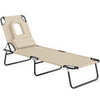 Outsunny Folding Sun Lounger with Padded Face Hole and Reclining Backrest, Beige