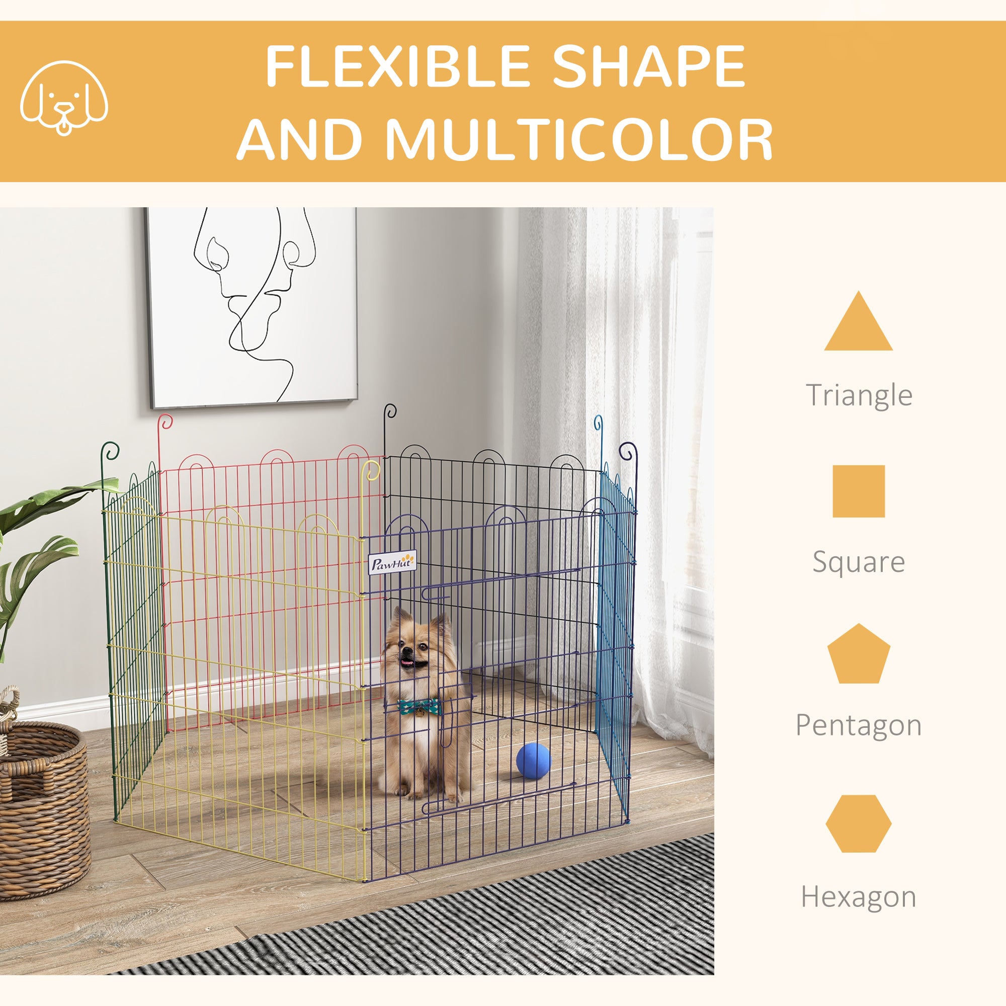 PawHut 6-Panel Metal Dog Gate with Snap Closure, Ø120x60 cm, Multicolour - Borgè
