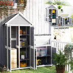 Garden Shed and Outdoor Cabinet with Wooden Opening Roof, Locking Doors, Light Grey