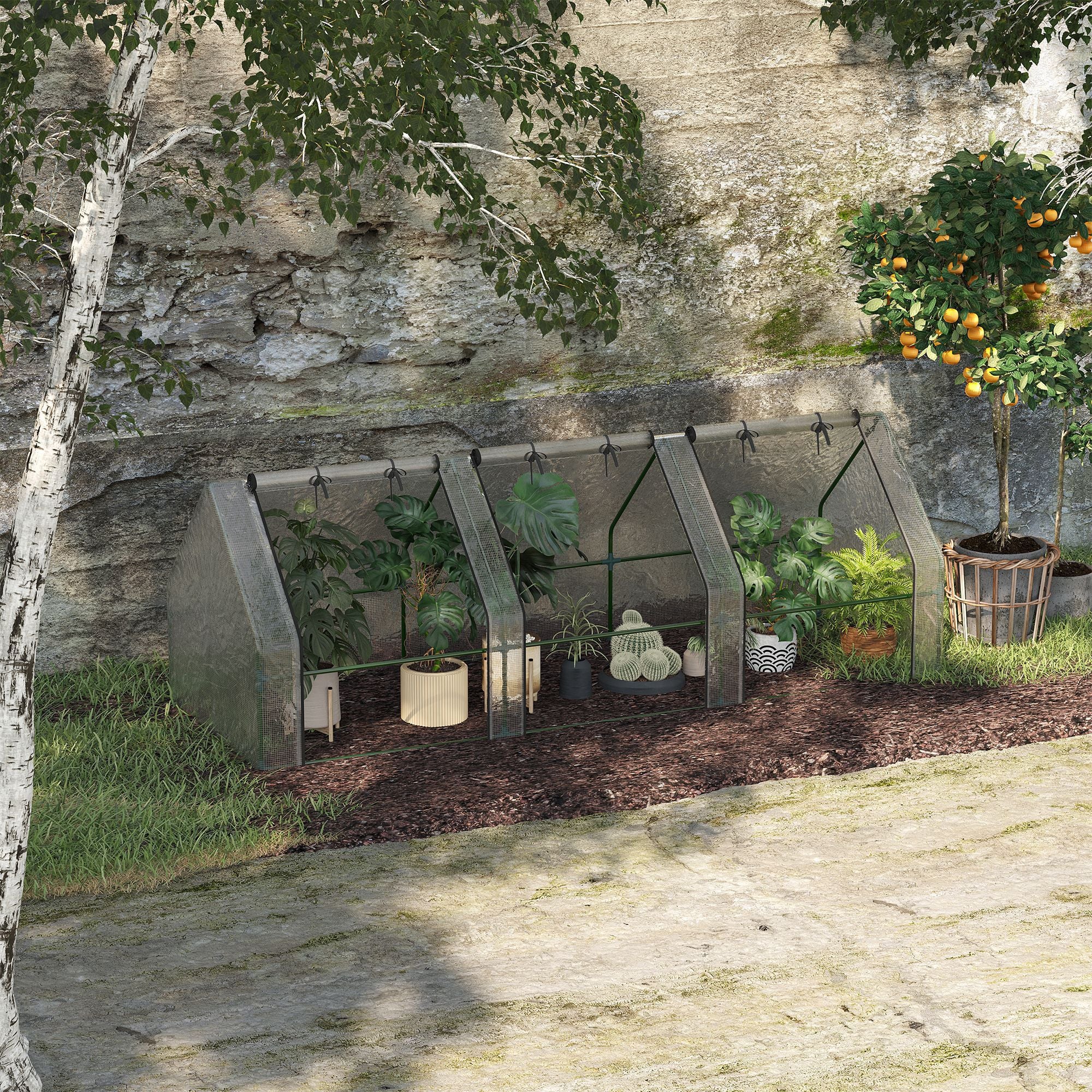 PE Tunnel Garden Greenhouse with Extended Edges and Hinged Doors, 270x90x90 cm, White - Borgè