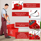 HOMCOM Cleaning Trolley Floor Mop with Wringer 60x27x70.5cm Red