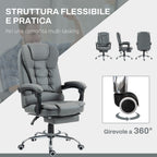 Ergonomic Office Chair 145° Reclining with Pull-Out Footrest in Faux Leather, Grey
