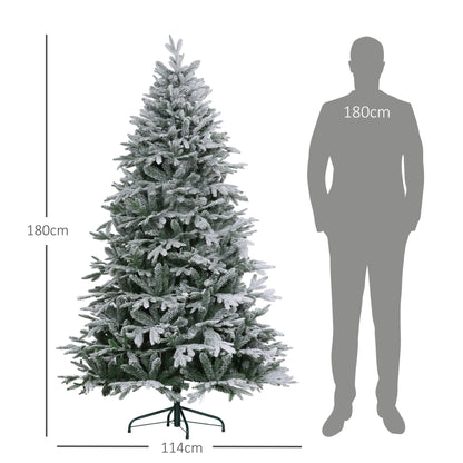 CHRISTMAS TREE - 180cm Snowy Christmas Tree with 2531 Branches Tall and Narrow with Folding Base, Green