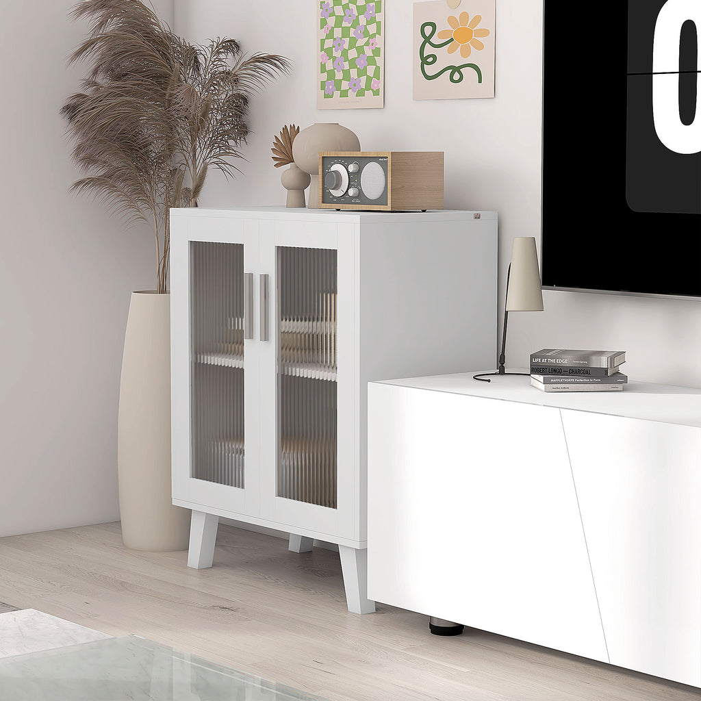 HOMCOM Modern Multipurpose Sideboard with 2 Transparent Doors and 2 Shelves, 61x35x75cm, White - Borgè