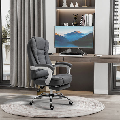 Vinsetto Reclining Office Chair with Retractable Footrest and High Backrest in Fabric, Gray