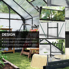 Outsunny Polycarbonate and Aluminum Greenhouse with Sliding Door, Air Vent and Gutter, 190x252x201 cm, Gray