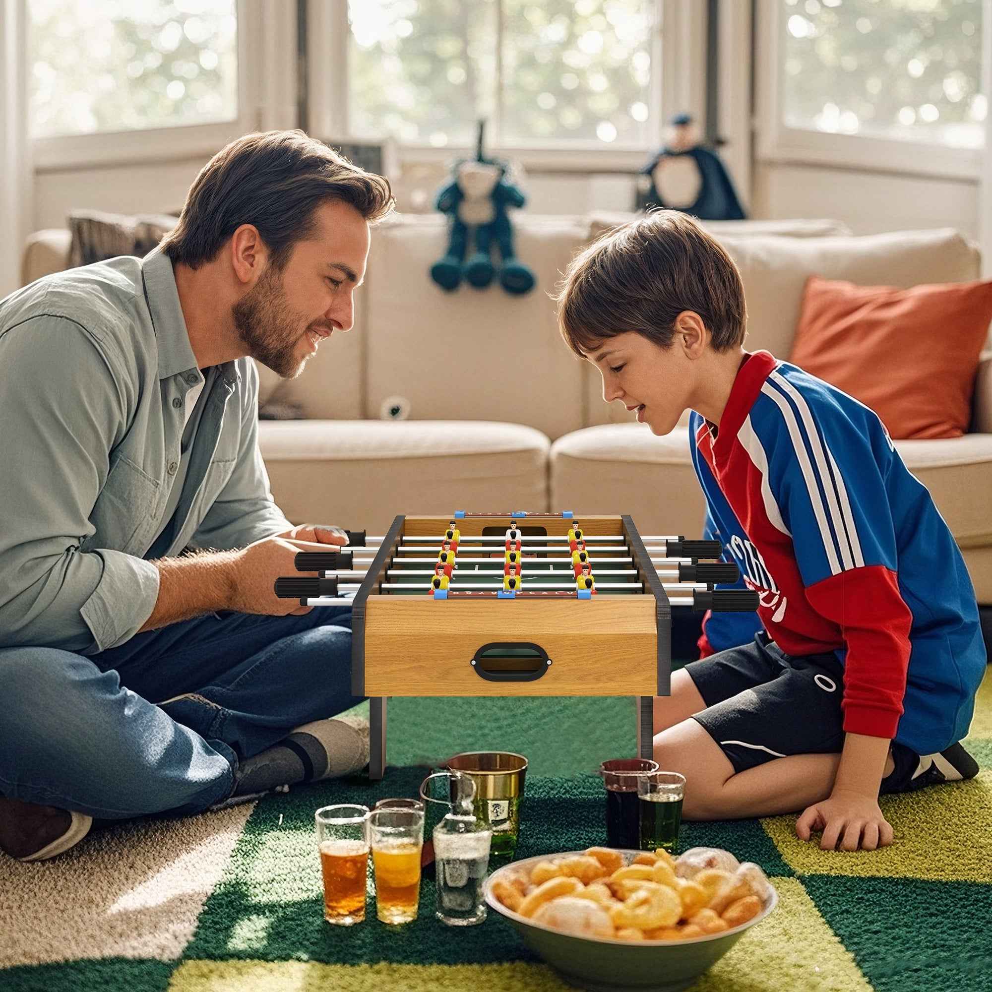 HOMCOM Folding Table Football for Adults and Children with 2 Balls and Scoreboard, Made of Wood, 69x36.5x22 cm, Wood Color