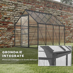 Outsunny Polycarbonate and Aluminum Greenhouse with Opening Window and Sliding Door, 190x253x199 cm, Dark Gray