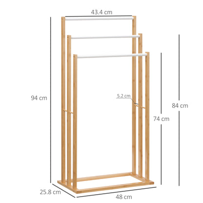 HOMCOM 3-Bar Bamboo Towel Rack, Lightweight and Portable Design, 48x25.8x94 cm, Wood Color