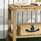 Outsunny Wooden Garden Food Cart with 2 Shelves and Bottle Holder, 95x47x74 cm, Wood Color