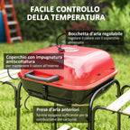 3-Tier Charcoal Barbecue with Wheels, Adjustable Air Vent Lid, Red
