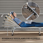 Outsunny Folding Deck Chair with Adjustable Headrest and Backrest in Aluminum, 60x165x76 cm, Beige