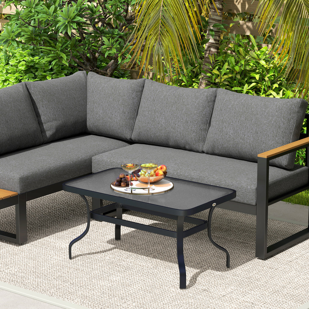 Rectangular Outdoor Coffee Table in Black Metal with Tempered Glass Top, 95x55x46 cm