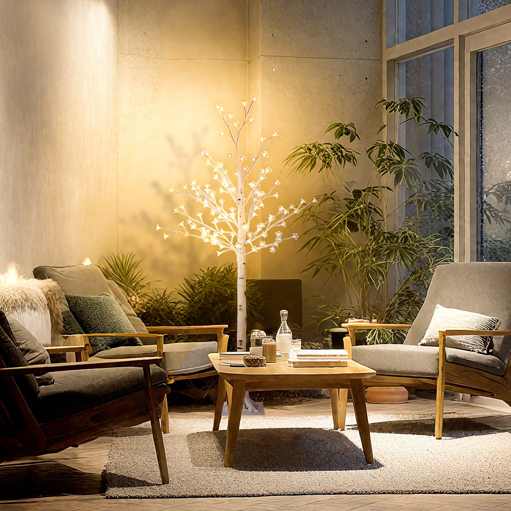 HOMCOM 150cm Tall Cherry Blossom Tree with 120 LED Lights and 3 Brightness Levels for Indoor and Outdoor Use, White