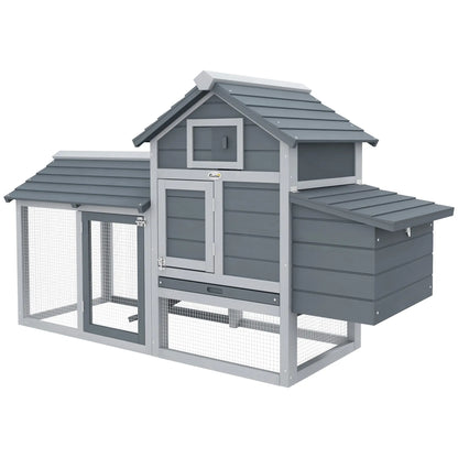 Prefabricated Wooden Chicken Coop for 2 Chickens with Run and Nest for Brooding, 150.5x54x87cm