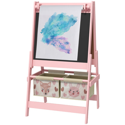 AIYAPLAY Children's Blackboard with Easel 3 in 1 and 2 Containers, Age 3-8 years, 54x46.5x93cm, Pink - Borgè