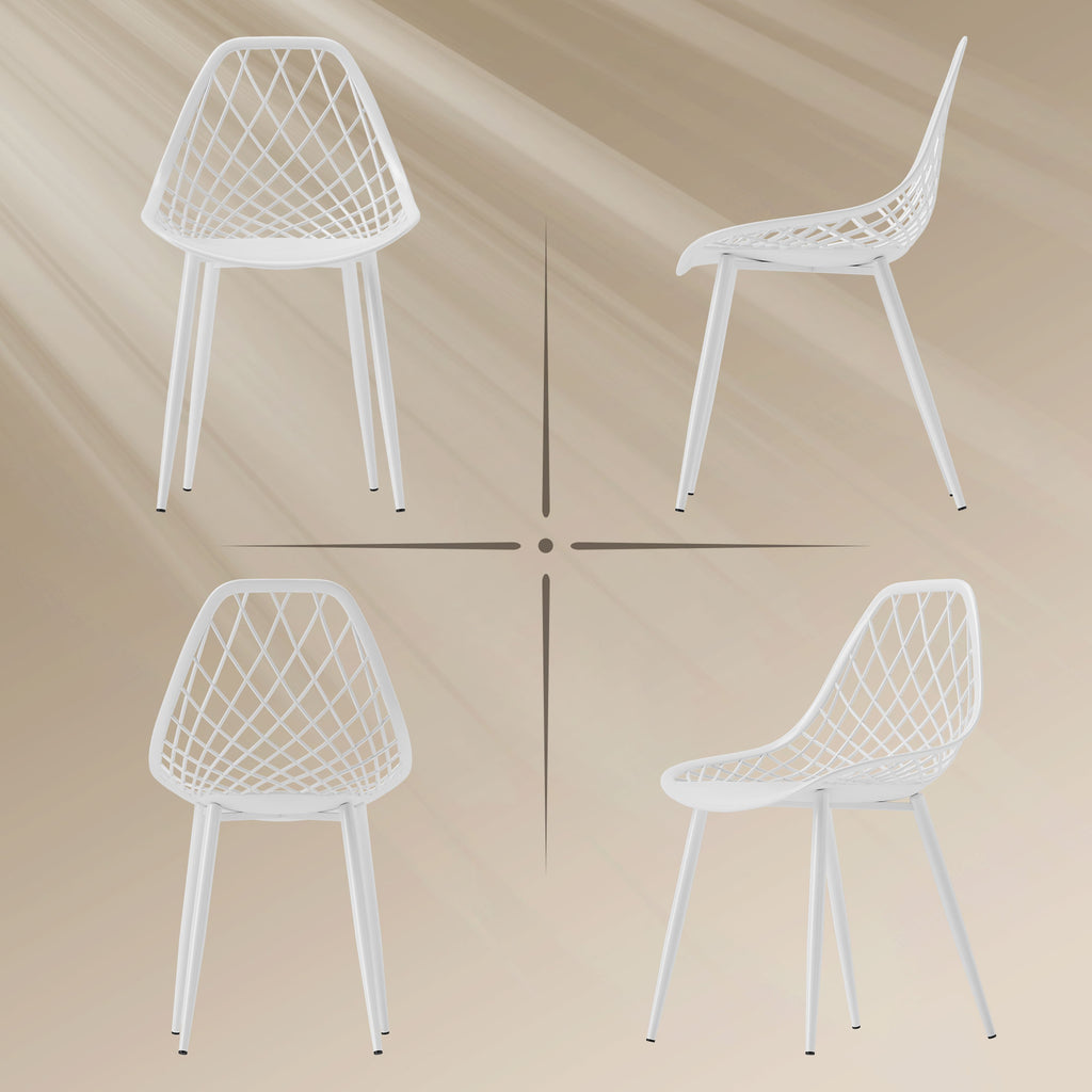 Set of 4 Modern Dining Chairs with Perforated Backrest in Plastic and Metal Legs, White