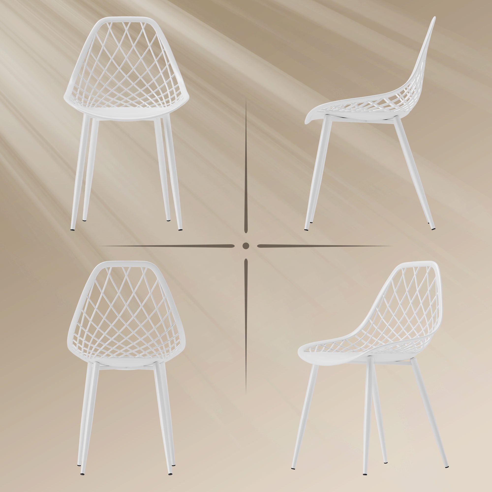 Set of 4 Modern Dining Chairs with Perforated Backrest in Plastic and Metal Legs, White