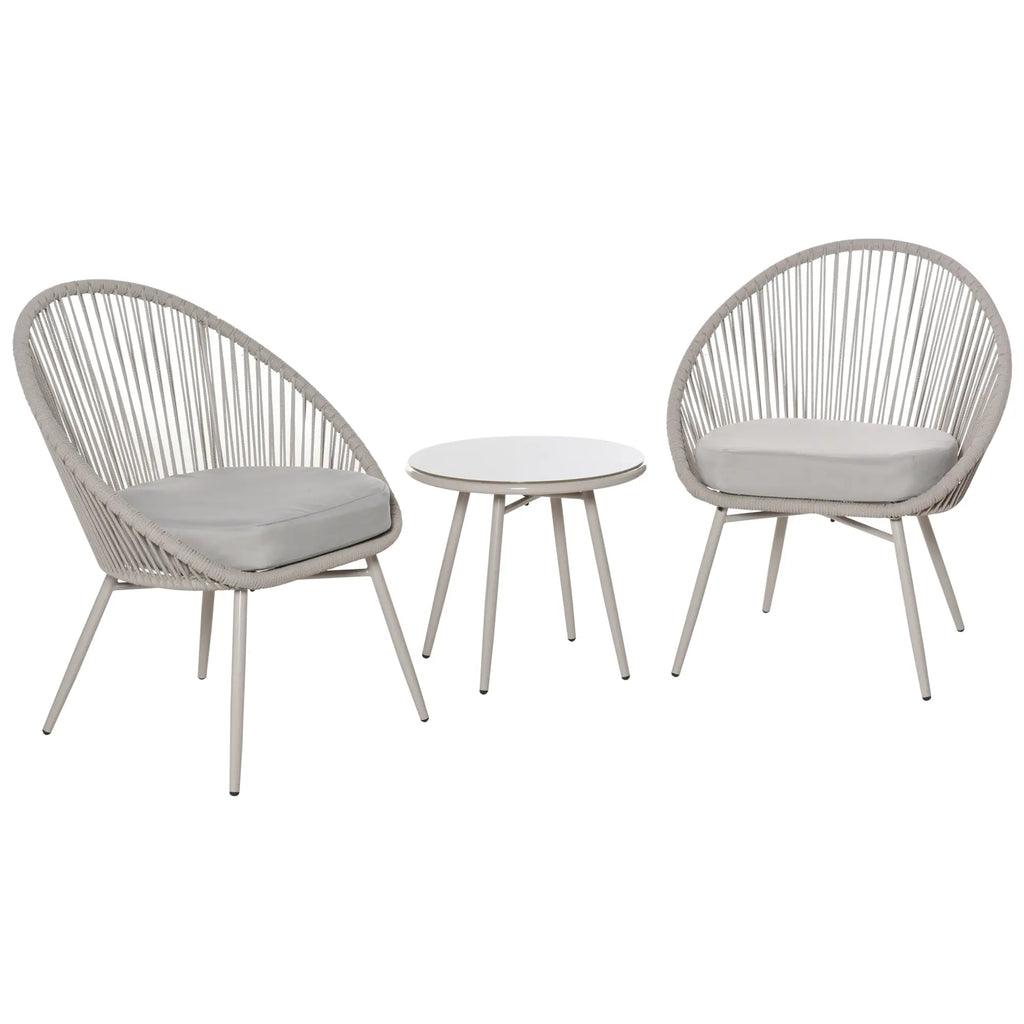 Boho Style Synthetic Rattan Garden Set with Coffee Table and 2 Chairs, Cream White - Borge' Group Limited