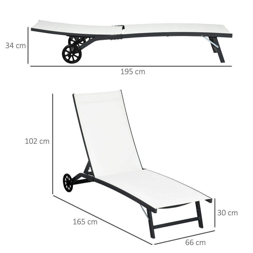Outsunny Set of 2 Sun Loungers with Reclining Backrest, in Aluminum and Breathable Fabric, 66x165x102 cm, Cream
