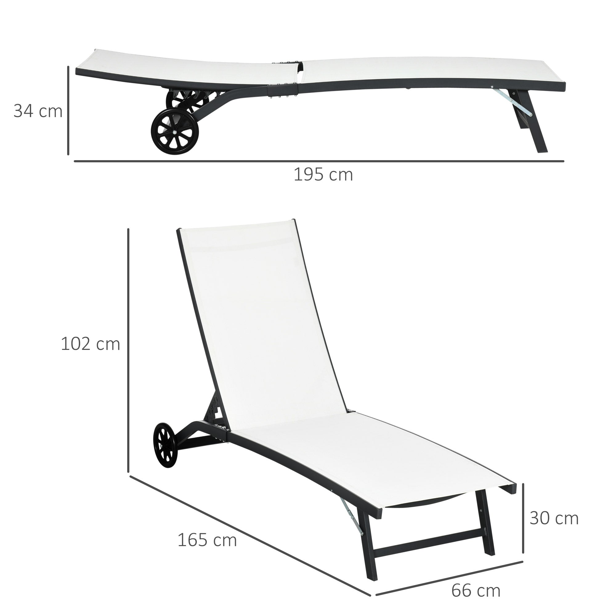 Outsunny Set of 2 Sun Loungers with Reclining Backrest, in Aluminum and Breathable Fabric, 66x165x102 cm, Cream