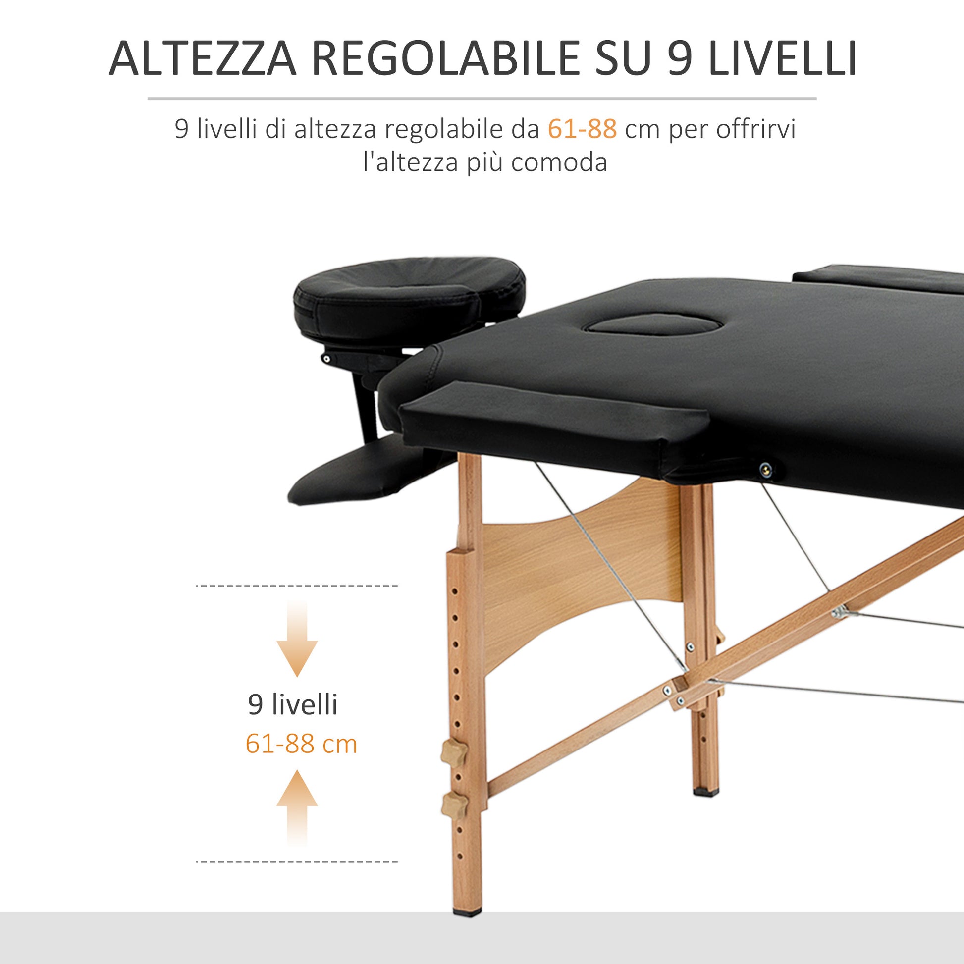 Professional Foldable Massage Table with Adjustable Height and Carrying Bag, Black - Borgè