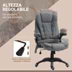 6-Point Vibration Massage Office Chair with Rocking Function and Heat, Reclining Office Chair with Adjustable Height, Remote Control and Side Pocket in Fabric, Grey