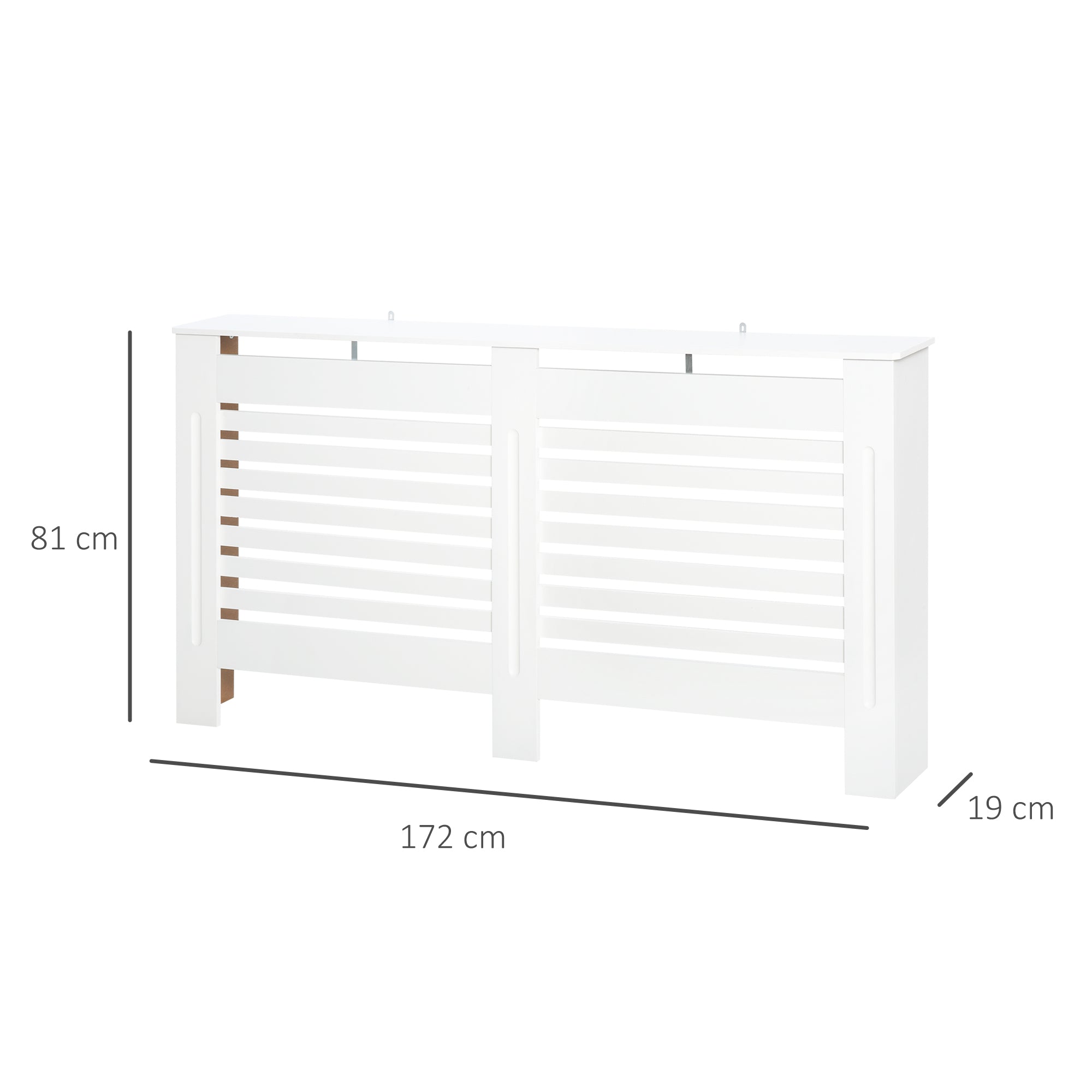 Slatted Radiator Cover with Storage Shelf, Wooden, 172x19x81 cm, White
