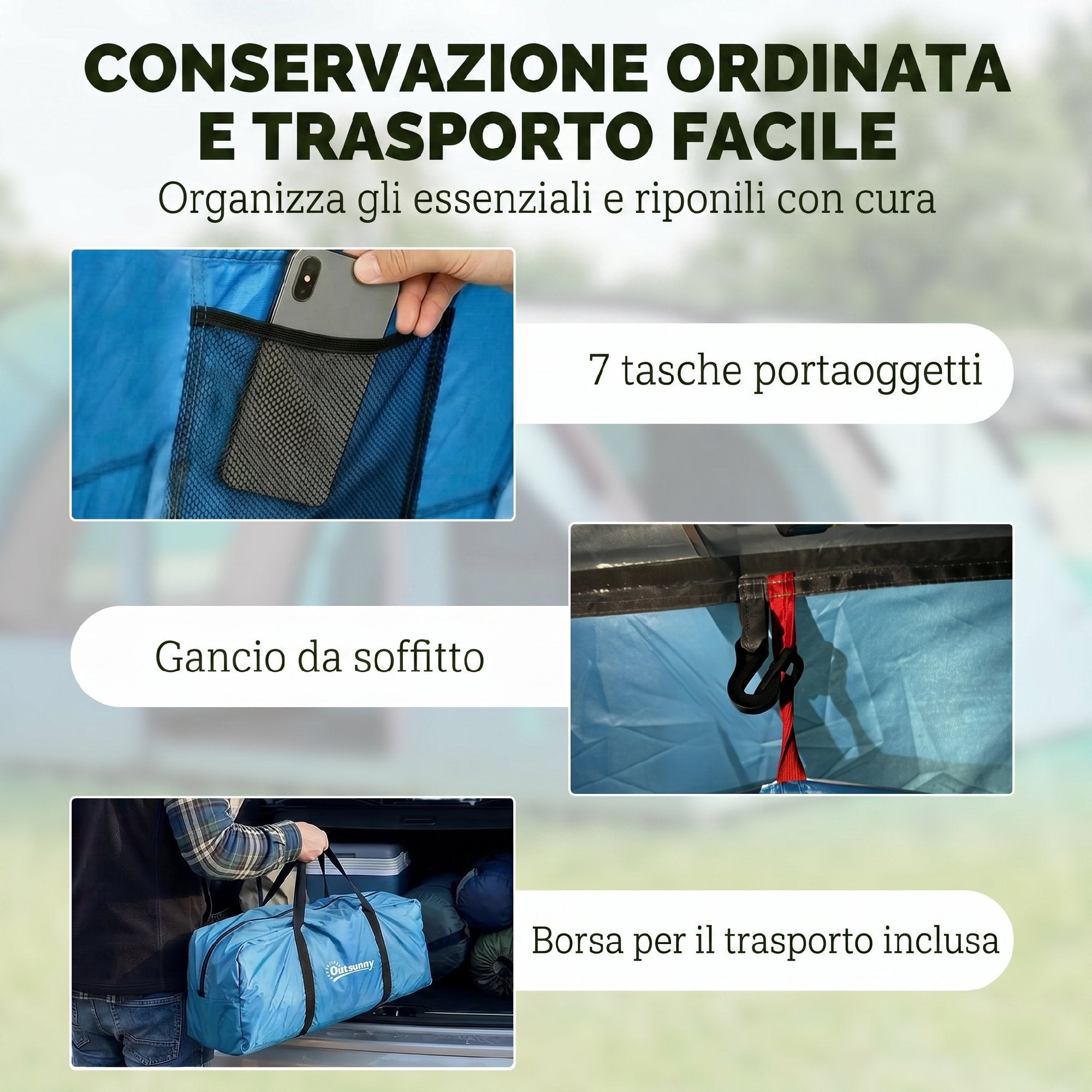 Outsunny 2-4 Person Tunnel Tent, 200cm High, 2 Bedrooms, 3000mm Waterproof, for Trekking, Blue