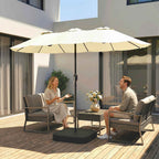 Outsunny 12-Ribbed Double Umbrella with Crank Handle, Cross Base and Bags, Metal and Polyester, 3x1.5 m, Beige