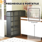 Dog Fence with 12 Modular Panels of 68x1.5x80cm in Black Steel with Entrance Door
