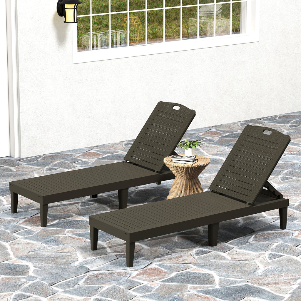 Set of 2 Sun Loungers with Adjustable Backrest in 4 Positions Rattan Slatted Effect, Black