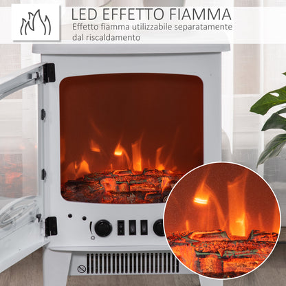 Electric Fireplace with Flame Effect, Adjustable Temperature 900W-1800W, Coverage 15-20m², 39x26x54.8cm, White