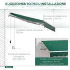 Outsunny 3x2m Adjustable Angle Crank Awning in Aluminum, Steel and Green Polyester