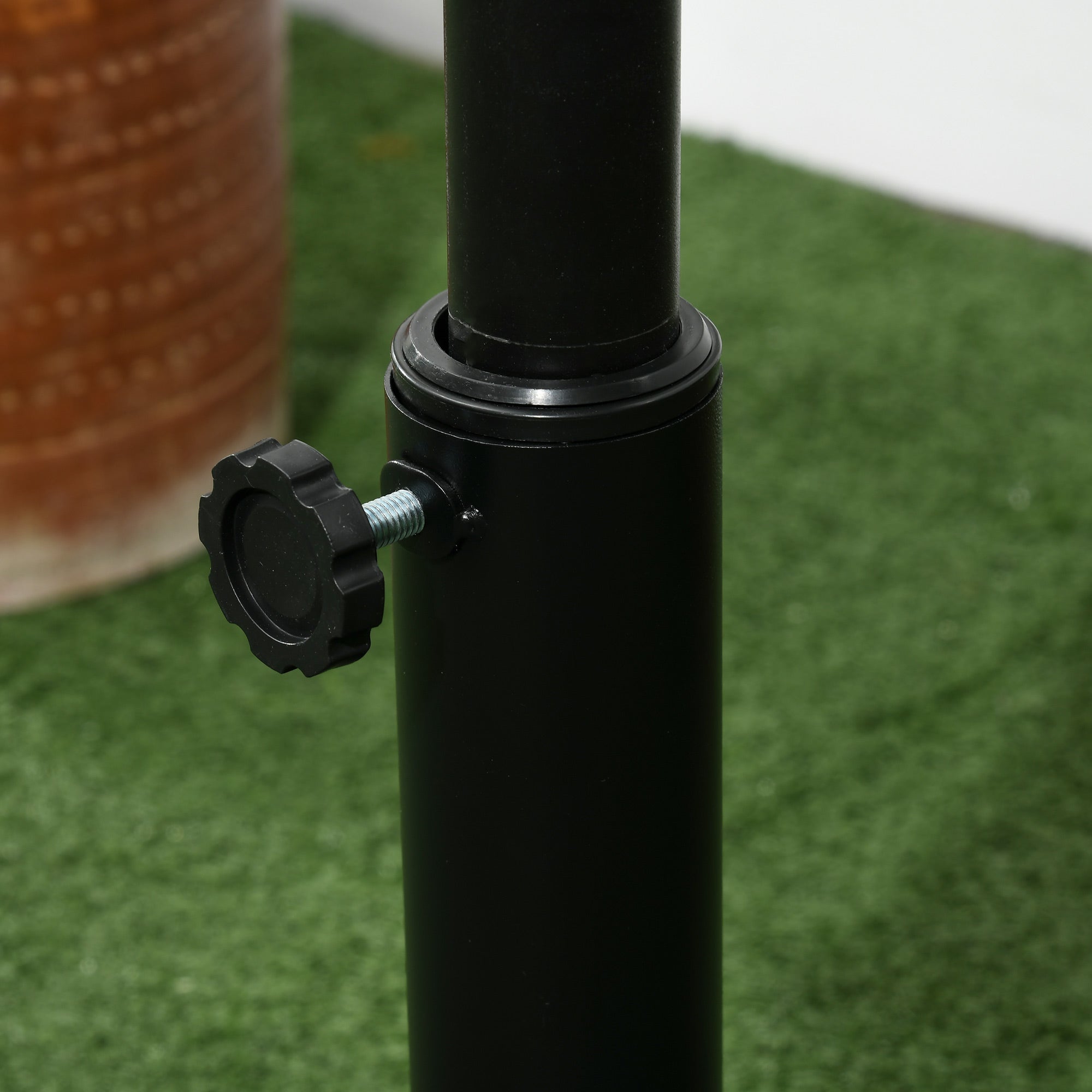 12.5kg Round Rattan Effect Umbrella Base, Support for 38mm and 48mm Poles, Ø44.5cm, Black