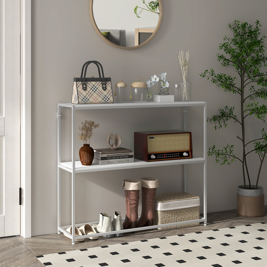 Console Table for Entrance Hall with Open Shelf, in Steel and Chipboard, 100x30x87 cm, White - Borgè