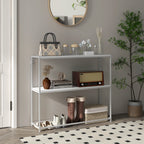 Console Table for Entrance Hall with Open Shelf, in Steel and Chipboard, 100x30x87 cm, White - Borgè
