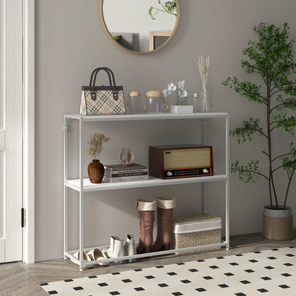 Console Table for Entrance Hall with Open Shelf, in Steel and Chipboard, 100x30x87 cm, White